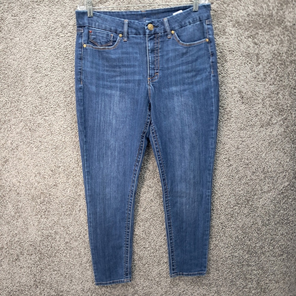 Seven7 Tummy Less High Rise Skinny Jeans Medium Wash Blue Denim Size 14